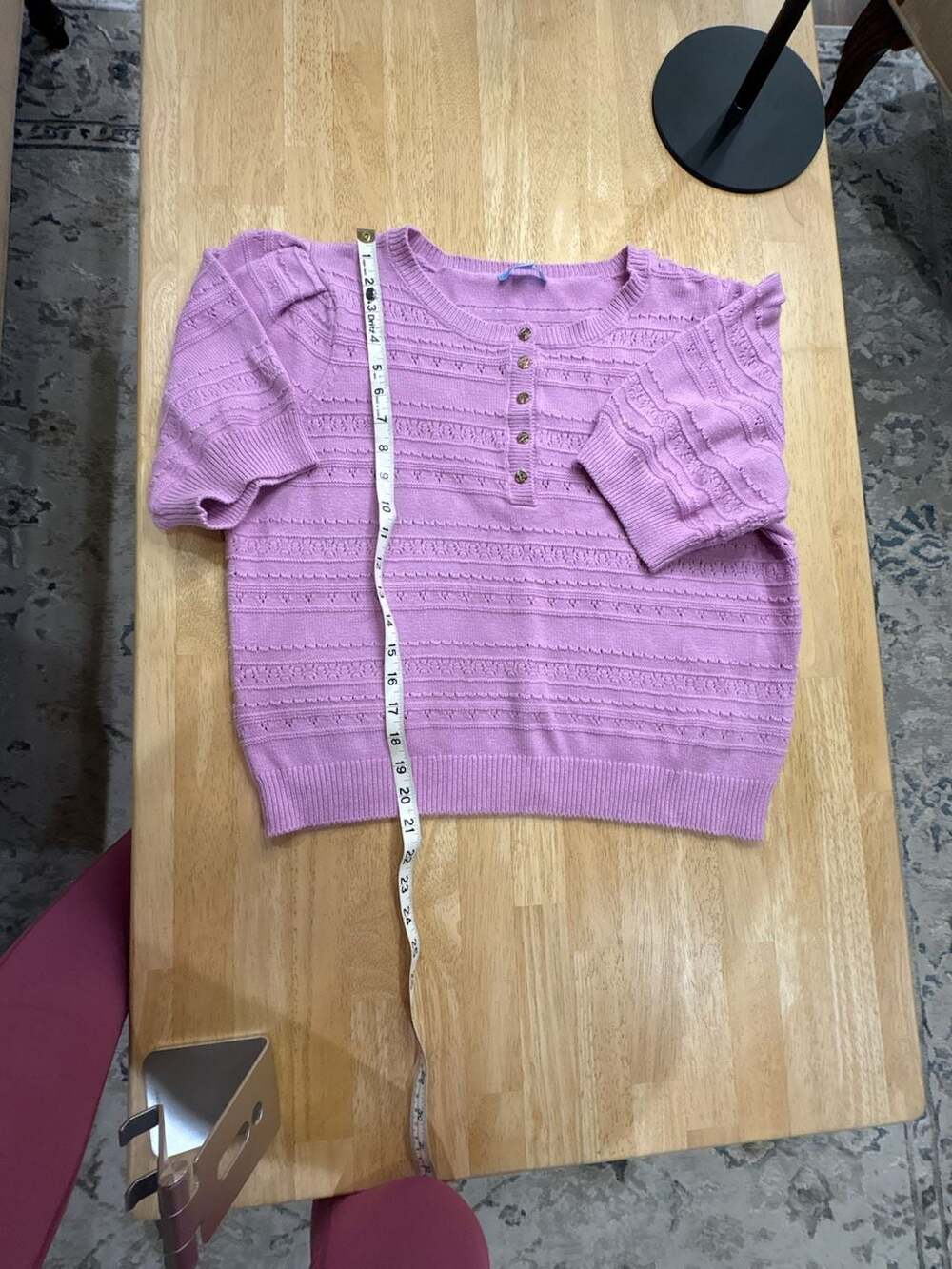 Draper James RSVP Purple Short Sleeve Button Front Pointelle Knit Sweater XL